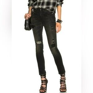 R13 Women’s Allison Mid-Rise Crop Skinny Jeans Distressed Black Shredded Sz 27